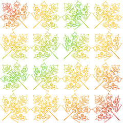 Vector illustration. Seamless pattern. Stylized autumn maple leaves decorated with a delicate tendril floral ornament