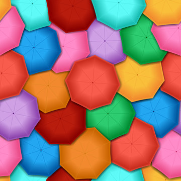 Vector illustration. Seamless pattern of open multicolored umbrellas. background.