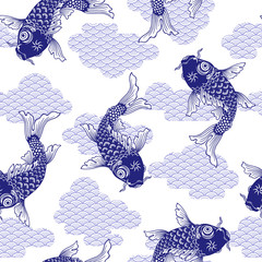 Sewing fabric with 和調 鯉のパターン, - CottonBee