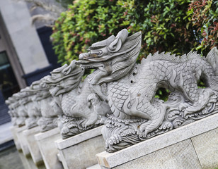 stone lions in a park,chengdu,china