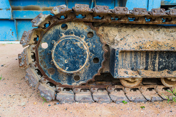 Backhoe wheel located on site for constuction