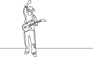 continuous line drawing of guitar player