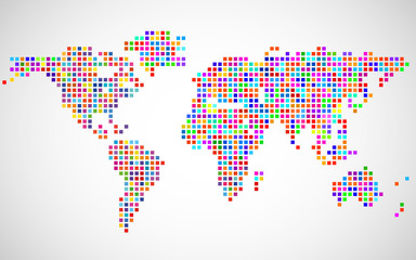 Abstract world map from colorful pixels. Colorful background