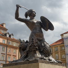 Mermaid in the Old Town in Warsaw, Poland.