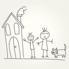 Hand Drawn of house and children