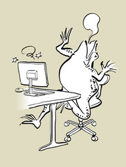 Obraz premium パソコンと蛙-お手上げ