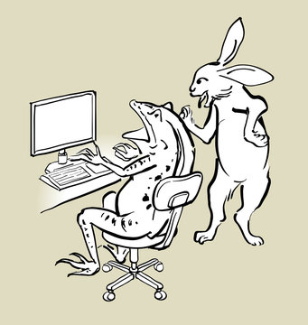 パソコンと蛙-兎のアドバイス