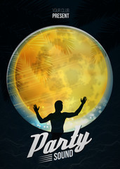 Party dance poster vector background template with moon and DJ silhouette