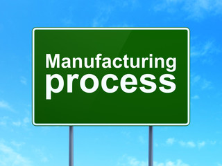 Manufacuring concept: Manufacturing Process on road sign background