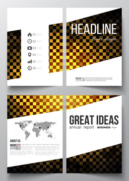 Set of business templates for brochure, magazine, flyer, booklet or annual report. Abstract polygonal background, modern stylish square design golden vector texture