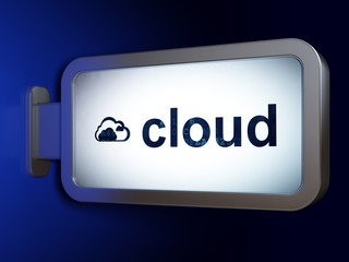 Cloud computing concept: Cloud and Cloud on billboard background
