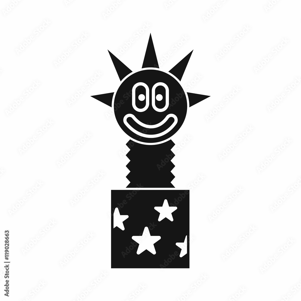 Poster Toy jumping out of box icon in simple style isolated on white background. Jest symbol