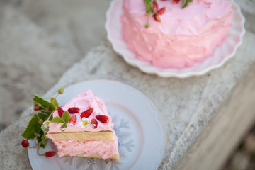 Delicate cake with strawberry