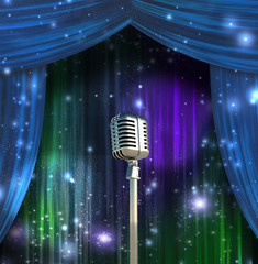 Classic Microphone with Colorful Curtains