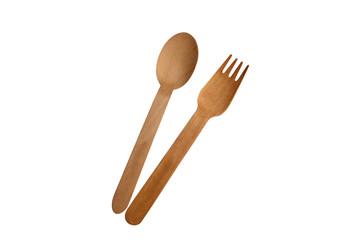 Wooden spoon and folk  isolated on a white background with clipp