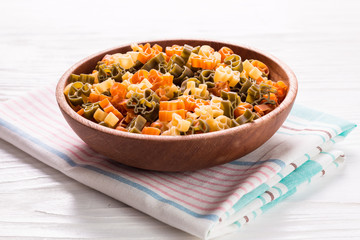 still life with raw homemade pasta and ingredients for pasta.