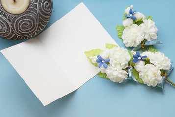 White Wishing Card with Bouquet of Jasmine in Blue Tone
