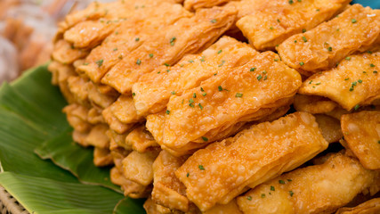 wafer roll a traditional dessert in Thailand. street food in Thailand.