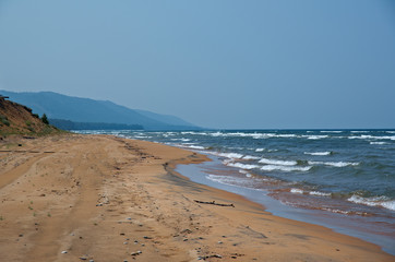 Fototapeta na wymiar Sandy shore of Lake Baikal