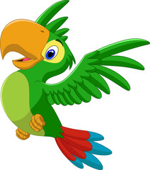 Fototapeta premium Cartoon happy parrot flying