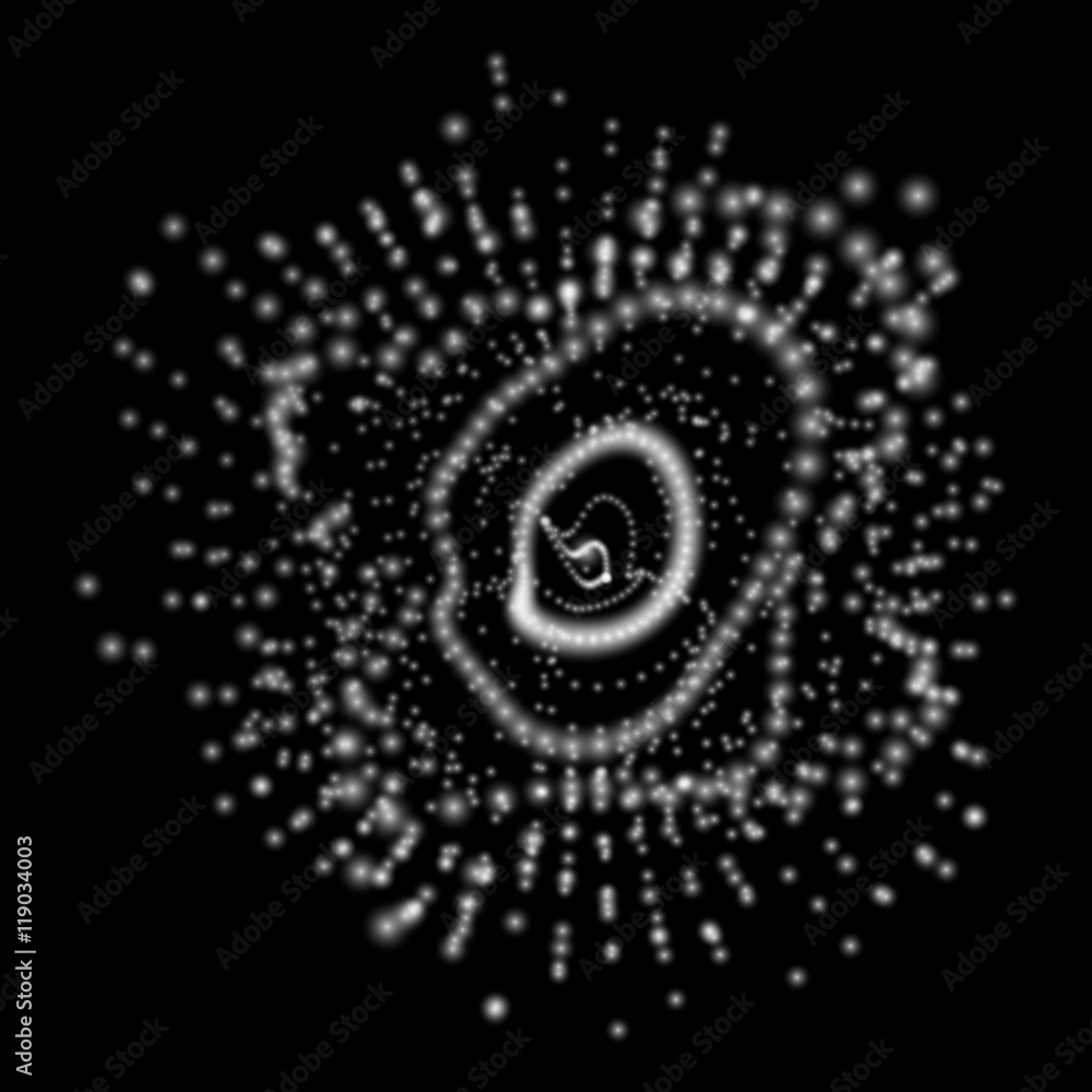 Poster abstract space dark background with random, chaos structured light particles for design concepts, wa