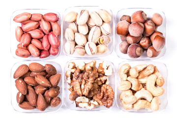 Mix nuts on wooden table,healthy vegan food.
