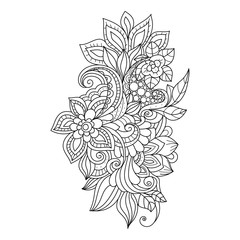 Hand Drawn Ornament with floral pattern. for coloring book for adult. Template for Greeting Card. Vector Monochrome background