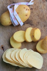 Fresh potatoes with potatoes chips