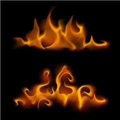 Vector Set of Different Yellow Orange Fire Flame Bonfire Isolated