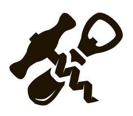 simple black icon of bottle opener and corkscrew