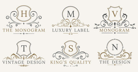 Retro Royal Vintage Shields. Vector Luxury logo design elements. Business signs, identity, badges 