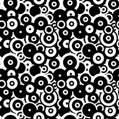 Black and white circles, abstract seamless pattern