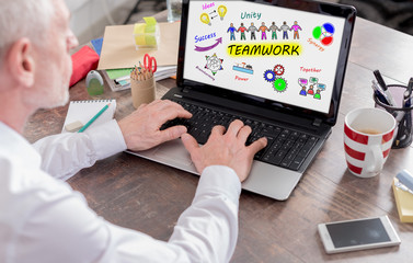 Teamwork concept on a laptop screen