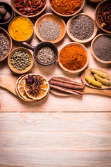 Obraz na płótnie Canvas spices and herbs on wooden table , medicinal concept