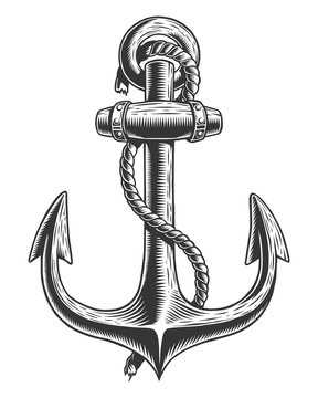 Old vintage anchor with rope nautical theme