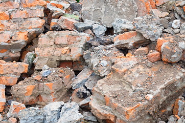 background ruined wall of bricks and concrete