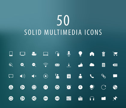 Set of 50 Universal Multimedia Icons. Isolated Elements.