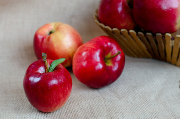 Ripe red apples on gray cloth
