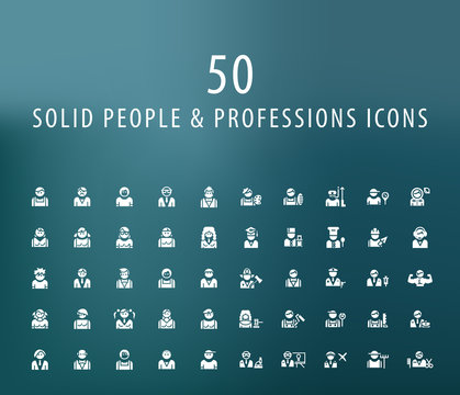 Set of 50 Universal People and Professions Icons. Isolated Elements.