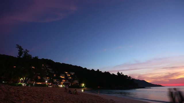 phuket island famous cozy kata noi beach sunset panorama 4k time lapse thailand
