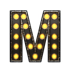 m metal letter with lights. 3D illustration
