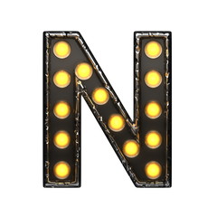 n metal letter with lights. 3D illustration