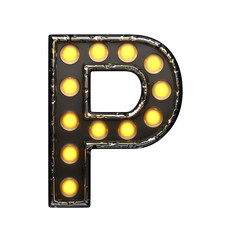 p metal letter with lights. 3D illustration