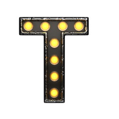 t metal letter with lights. 3D illustration