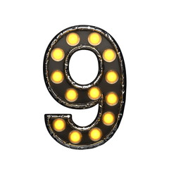 9 metal letter with lights. 3D illustration