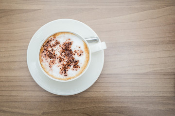cup of coffee on table in coffee shop cafe