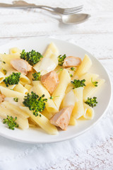 pasta penne with chicken, broccoli