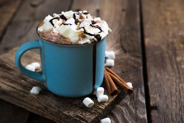 Printed kitchen splashbacks Chocolate hot chocolate with whipped cream and cinnamon