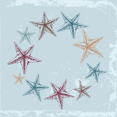 Vintage Decorative frame for text with starfishes in blue tones