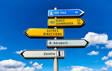 Roadsign against blue sky. Luxembourg